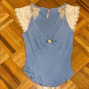 Free people blue lace cap sleeve top